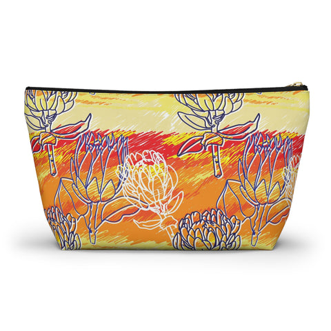 South African Protea Make up bag, Pencil Case Accessory Pouch w T-bottom