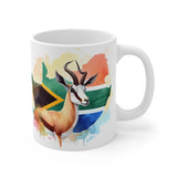 South African Flag with map and springbok/buck/antelope 11oz White Mug - 1 Mug Shows both sides