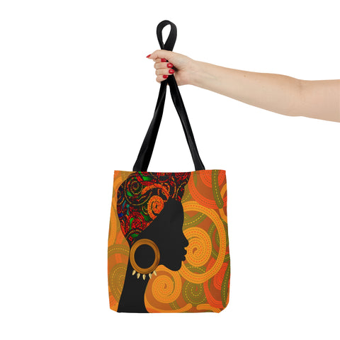 African Lady browns and orange retro South African Tote Bag African Print Protea