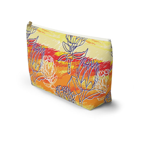 South African Protea Make up bag, Pencil Case Accessory Pouch w T-bottom