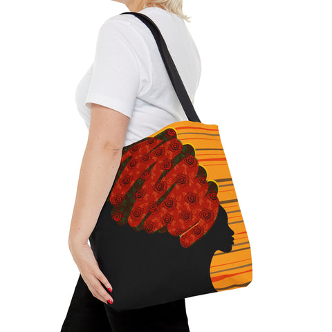 African Lady browns and orange retro South African Tote Bag African Print Protea