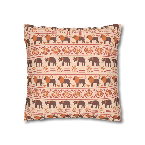 African pattern with animals. Ethical minimalist shapes. Pillowcase Cover only - no filling is included