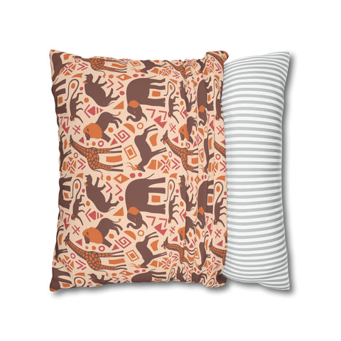 African pattern with animals. Ethical minimalist shapes. Pillowcase Cover only - no filling is included