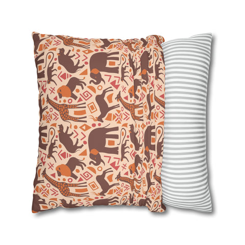 African pattern with animals. Ethical minimalist shapes. Pillowcase Cover only - no filling is included