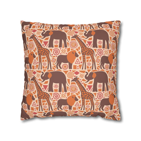 African pattern with animals. Ethical minimalist shapes. Pillowcase Cover only - no filling is included