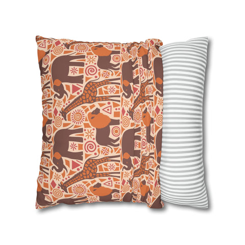 African pattern with animals. Ethical minimalist shapes. Pillowcase Cover only - no filling is included