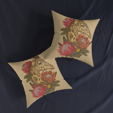 South African Protea and Giraffe Square Pillow