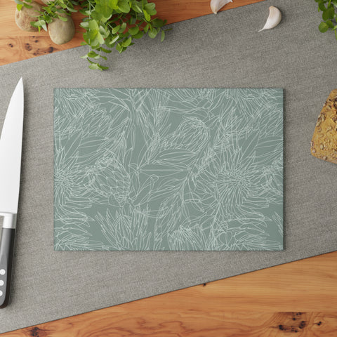 Glass Cutting Board South African Protea