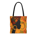 African Lady browns and orange retro South African Tote Bag African Print Protea