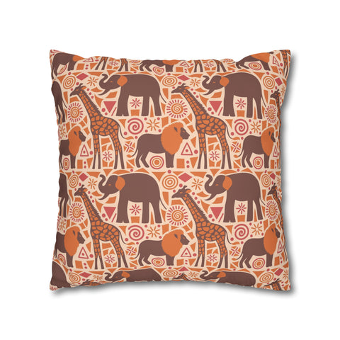 African pattern with animals. Ethical minimalist shapes. Pillowcase Cover only - no filling is included