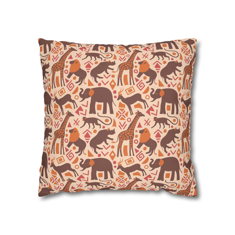 African pattern with animals. Ethical minimalist shapes. Pillowcase Cover only - no filling is included