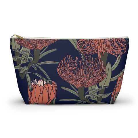 South African Protea Make up bag, Pencil Case Accessory Pouch w T-bottom