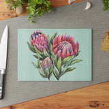 Glass Cutting Board South African Protea