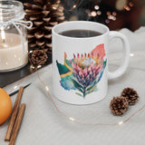 South African Flag in map with Protea 11oz White Mug - 1 Mug Shows both sides