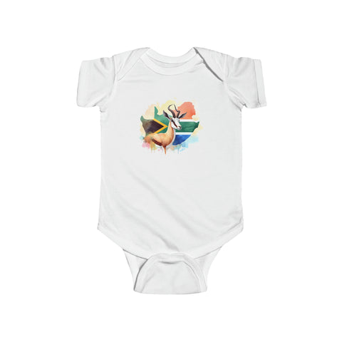 South African Map with Flag and springbok Baby Unisex Infant Fine Jersey Bodysuit - Shipped from the UK