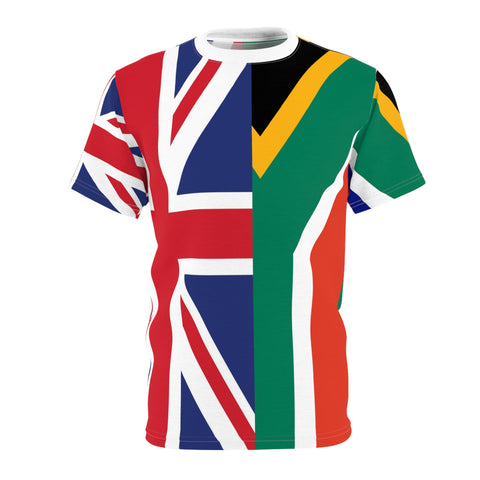 South African Flag and Great Britain UK Flag half and half Unisex T-shirt