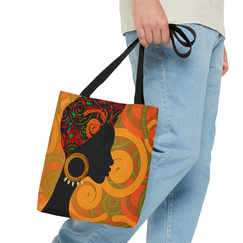 African Lady browns and orange retro South African Tote Bag African Print Protea