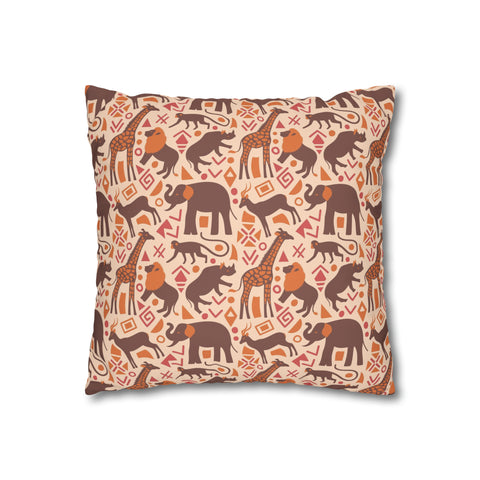 African pattern with animals. Ethical minimalist shapes. Pillowcase Cover only - no filling is included