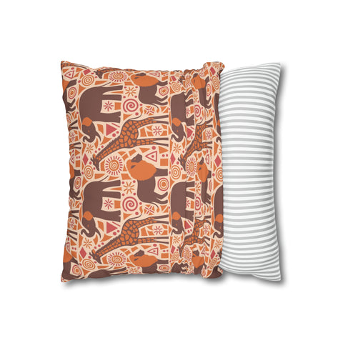 African pattern with animals. Ethical minimalist shapes. Pillowcase Cover only - no filling is included