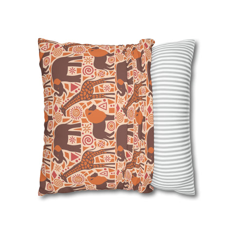 African pattern with animals. Ethical minimalist shapes. Pillowcase Cover only - no filling is included