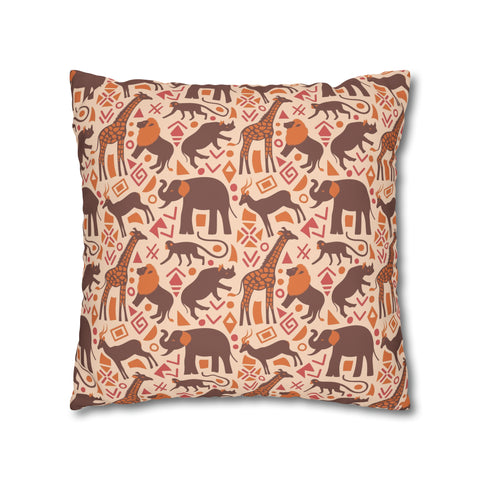 African pattern with animals. Ethical minimalist shapes. Pillowcase Cover only - no filling is included