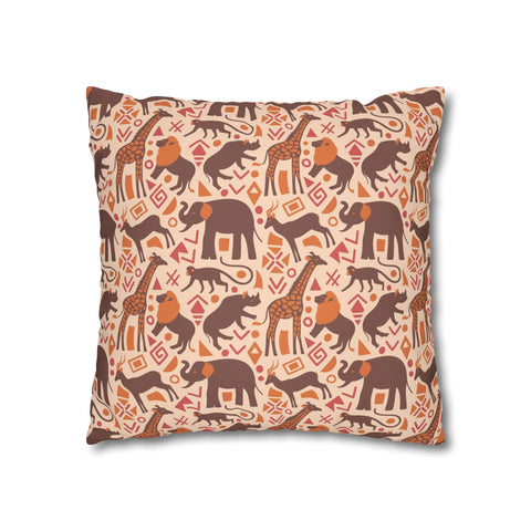 African pattern with animals. Ethical minimalist shapes. Pillowcase Cover only - no filling is included