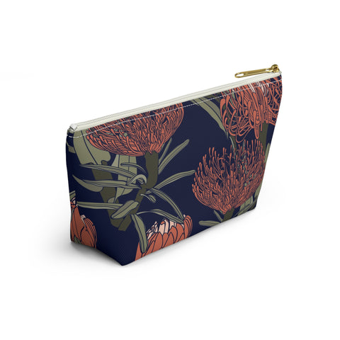 South African Protea Make up bag, Pencil Case Accessory Pouch w T-bottom