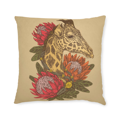 South African Protea and Giraffe Square Pillow