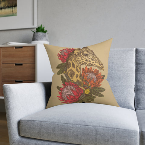 South African Protea and Giraffe Square Pillow