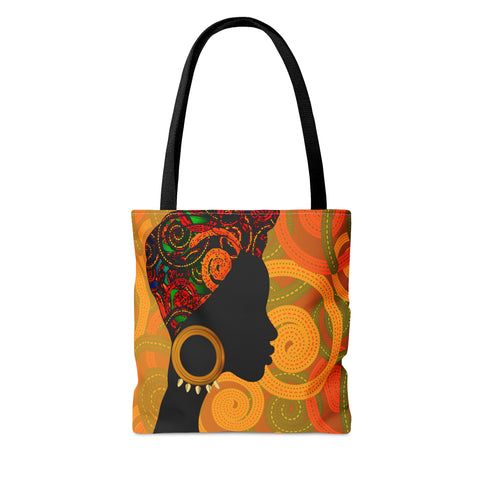 African Lady browns and orange retro South African Tote Bag African Print Protea