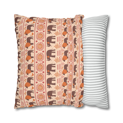 African pattern with animals. Ethical minimalist shapes. Pillowcase Cover only - no filling is included