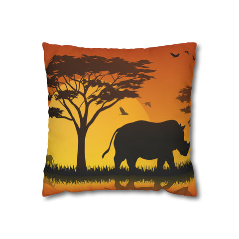 African sunset - Rhino Pillowcase Cover only - no filling is included