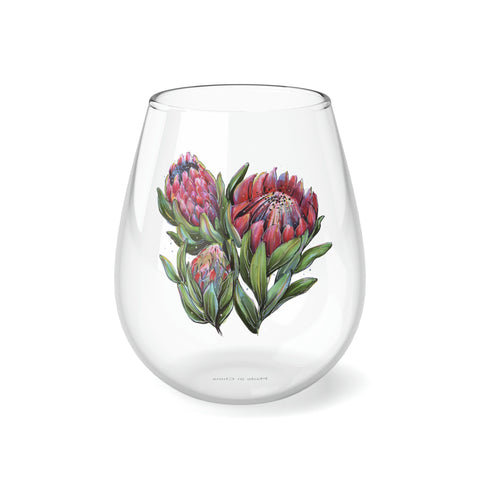 South African Protea Stemless Wine Glass, 11.75oz