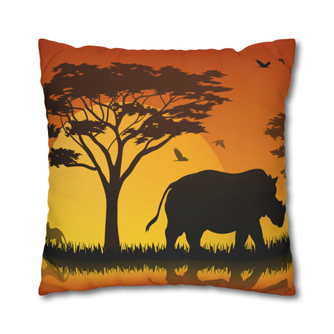 African sunset - Rhino Pillowcase Cover only - no filling is included