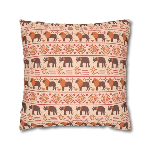 African pattern with animals. Ethical minimalist shapes. Pillowcase Cover only - no filling is included