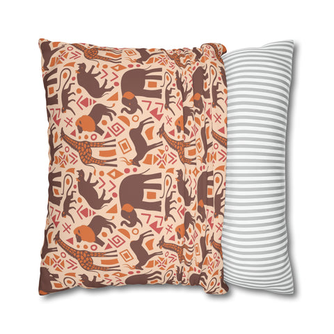 African pattern with animals. Ethical minimalist shapes. Pillowcase Cover only - no filling is included