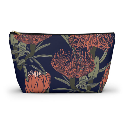 South African Protea Make up bag, Pencil Case Accessory Pouch w T-bottom