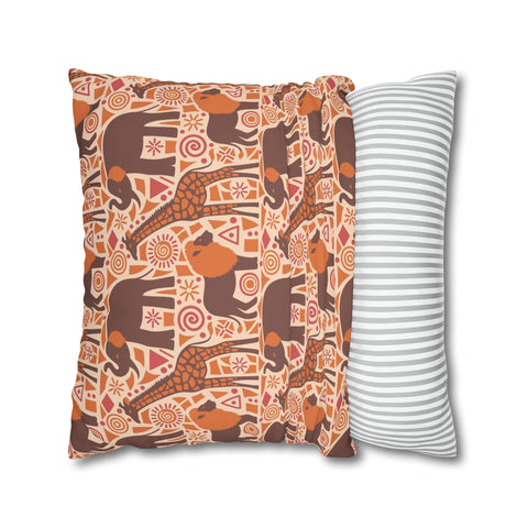 African pattern with animals. Ethical minimalist shapes. Pillowcase Cover only - no filling is included