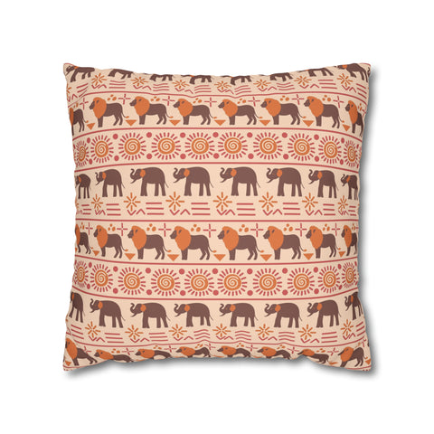 African pattern with animals. Ethical minimalist shapes. Pillowcase Cover only - no filling is included