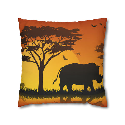 African sunset - Rhino Pillowcase Cover only - no filling is included