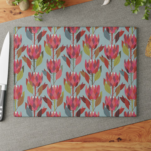 Glass Cutting Board South African Protea