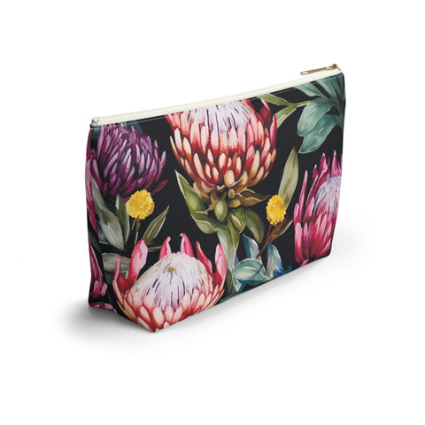 South African Protea Make up bag, Pencil Case Accessory Pouch w T-bottom