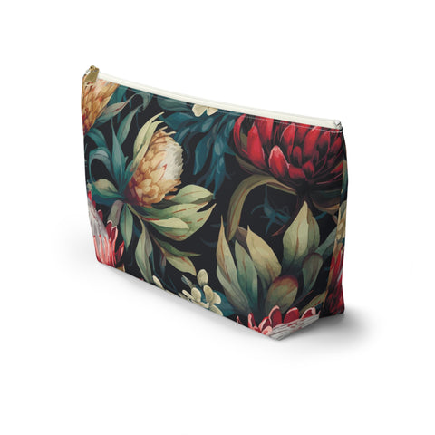 South African Protea Make up bag, Pencil Case Accessory Pouch w T-bottom