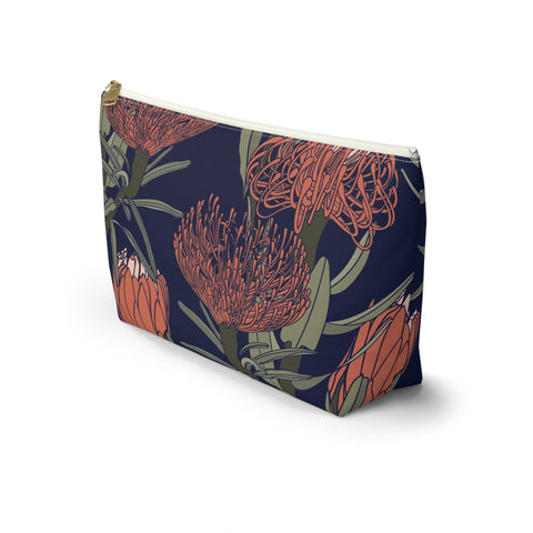 South African Protea Make up bag, Pencil Case Accessory Pouch w T-bottom