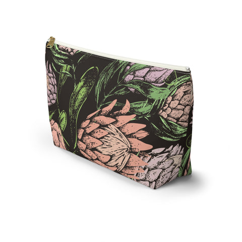 South African Protea Make up bag, Pencil Case Accessory Pouch w T-bottom