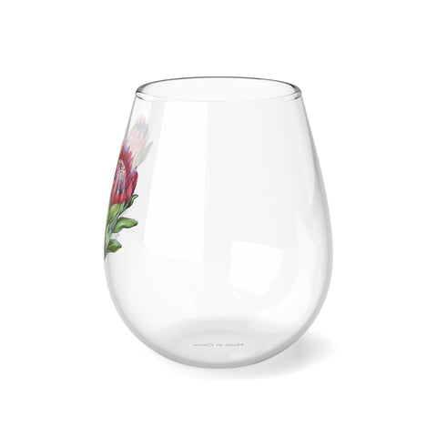 South African Protea Stemless Wine Glass, 11.75oz - Protea Dispatched from USA