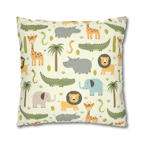 Kids nursery African Giraffe Lion Hippo Elephant Crocodile Pillowcase Cover only - no filling is included