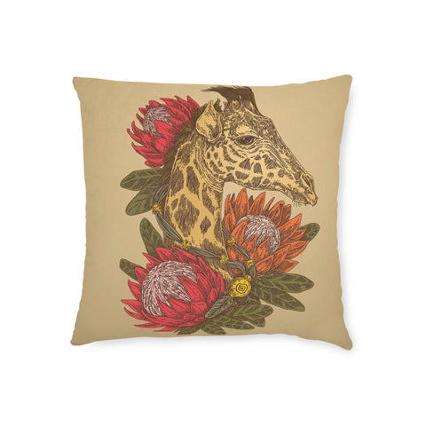 South African Protea and Giraffe Square Pillow