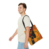 African Lady browns and orange retro South African Tote Bag African Print Protea