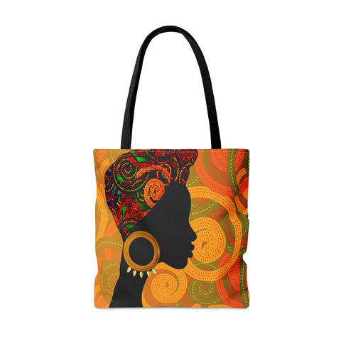 African Lady browns and orange retro South African Tote Bag African Print Protea